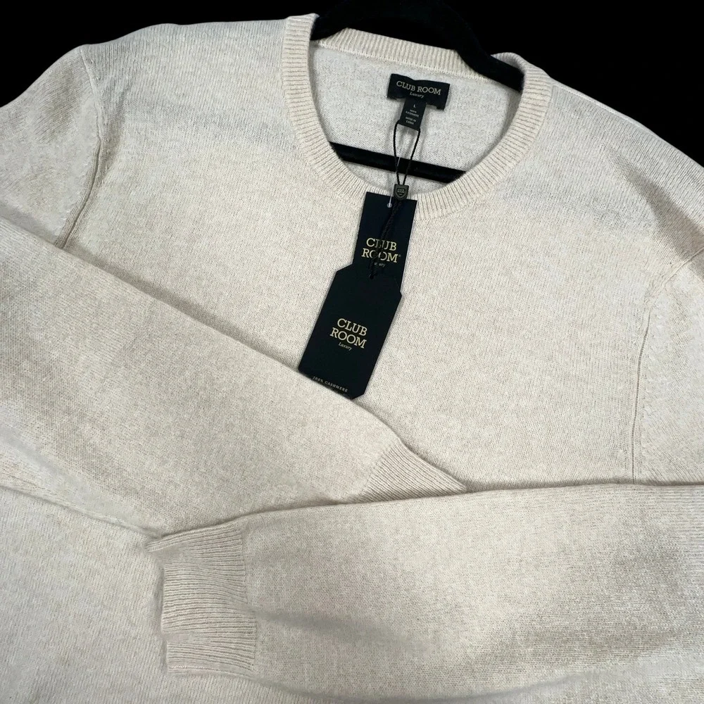 Club Room Cashmere Sweater Mens Large Oatmeal Heather Crew Neck Luxury Soft NEW